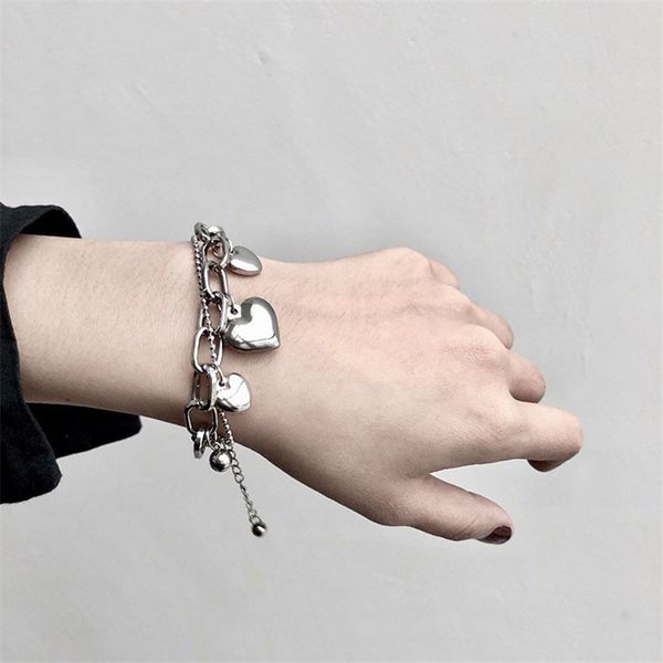 

new fashion stainless steel charm bracelet for women gift heart shape pendant bracelet adjustable punk hip hop, Golden;silver