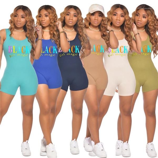 

female clothing 2020 womens designer jumpsuits summer fashion letter print one piece shorts sleeveless casual rompers, Black;white