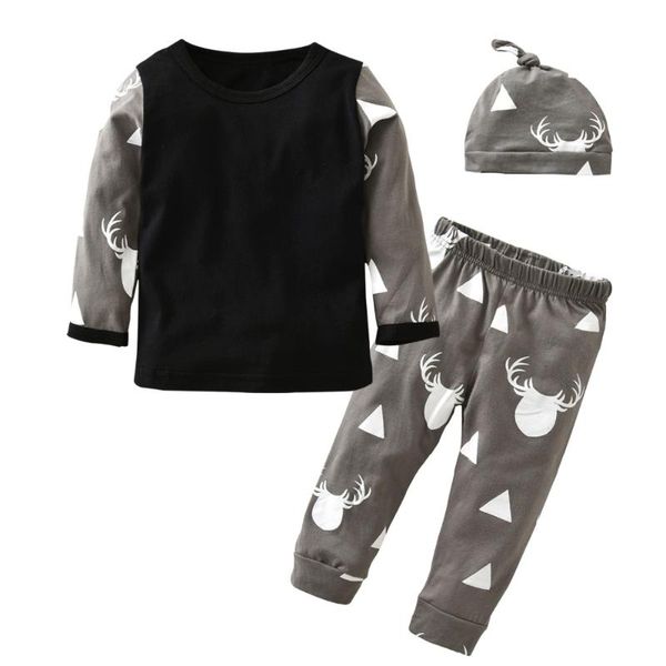 

2020 new style newborn baby boys girls clothing set autumn cotton long sleeve deer printing 3 pcs suit newborn toddler clothes, White