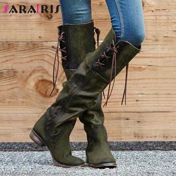 

sarairis retro girl 2020 consise boots round toe fringe mid calf boots women low heel casual leisure brand shoes woman, Black
