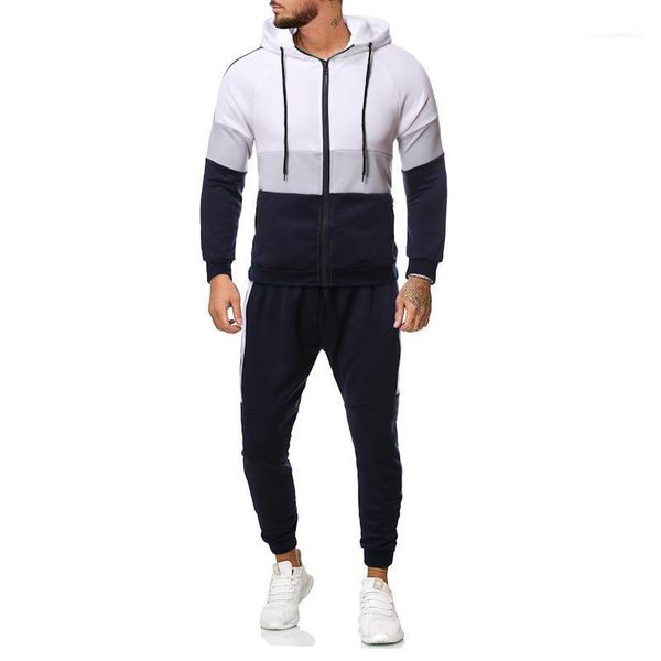 

mens sets new arrival panelled designer mens tracksuits cardigan hooded mens sport 2pcs suits gym winter, Gray