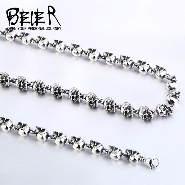 

beier new store 316l stainless steel necklace cool skull necklace punk rock ball men's jewelry llbn1031, Silver