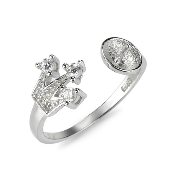 

crown ring cz jewelry findings 925 sterling silver blanks base diy pearl semi mount 5 pieces, Slivery;crystal