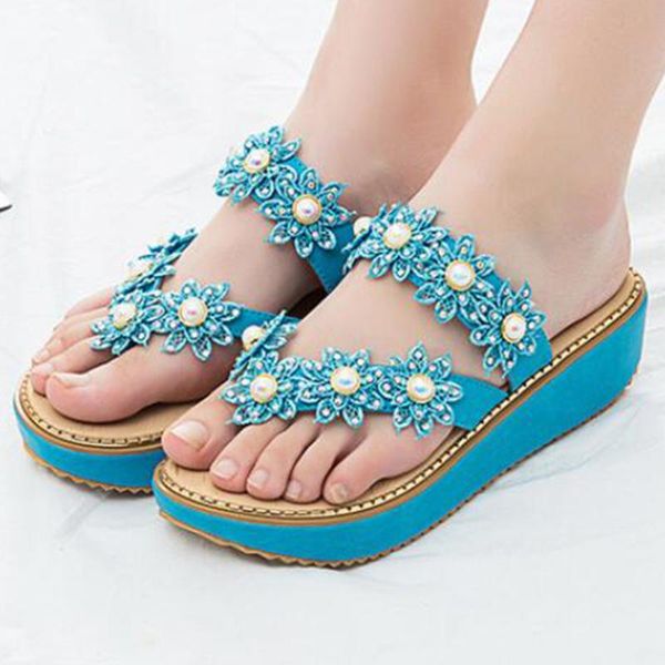 

new women slippers summer flower rhinestone clip toe flip flops woman casual shoes flat non-slip female beach slippers xx201, Black