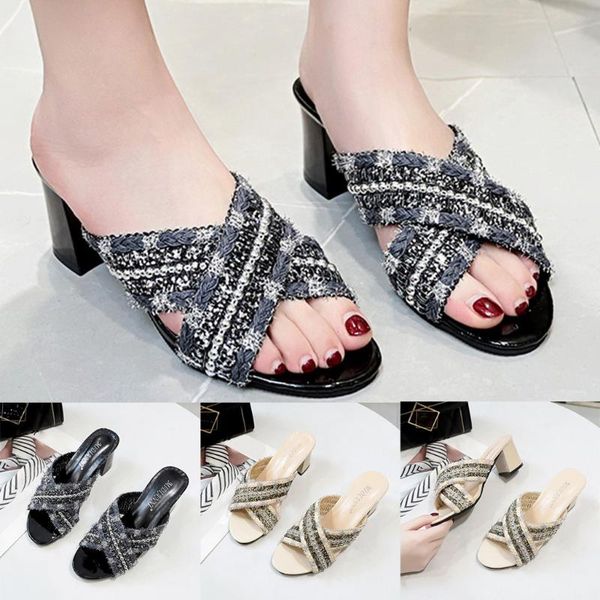 

2020 summer women summer slip-on square heels sandnal open toe breathable sandals fashion shoes de verano para mujer#, Black