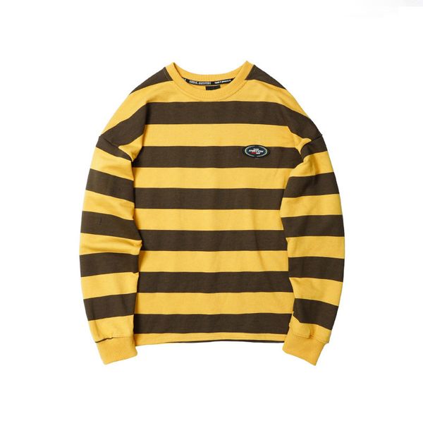

e-baihui 2020 japanese striped sweater round neck thin loose sweater, new trendy wild two-color chest label couple dm-d1020, Black