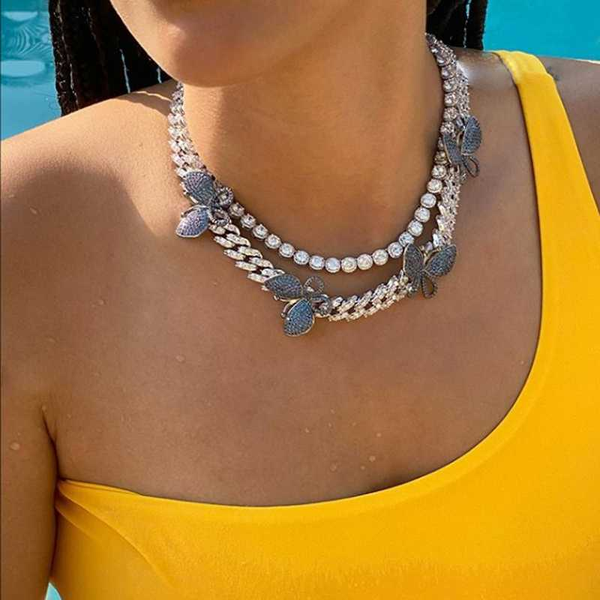 

chokers arrive hiphop iced out sparking bling white pink clear cz tennis chain charm choker necklace for women wedding party jewelry, Golden;silver