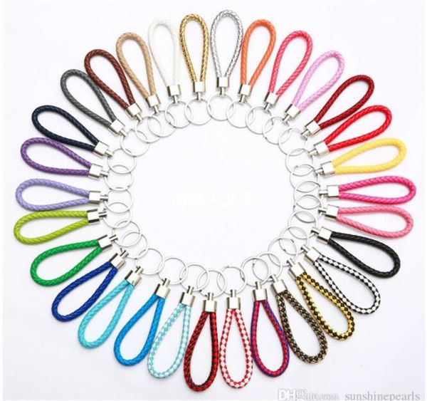 

500pcs pu leather braided woven keychain rope rings fit diy circle pendant key chains holder car keyrings mixed colors