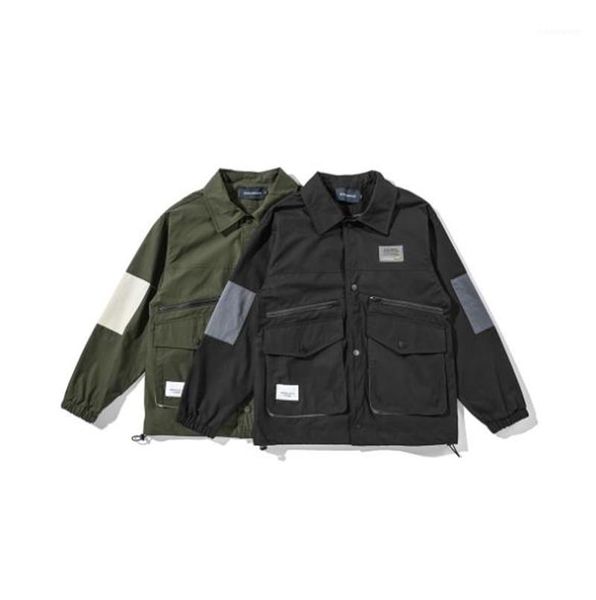 

pockets zipper long sleeved lapel neck jackets fashion mens coats panelled mens designer jackets casual loose, Black;brown