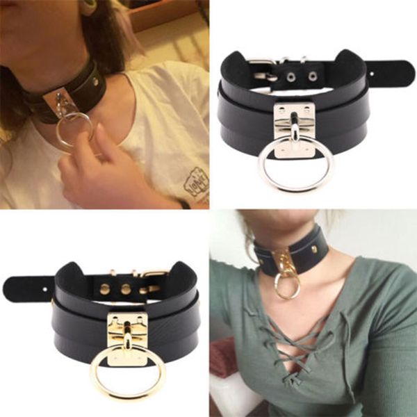 

women punk rock gothic choker pu leather bondage cosplay collar, Golden;silver