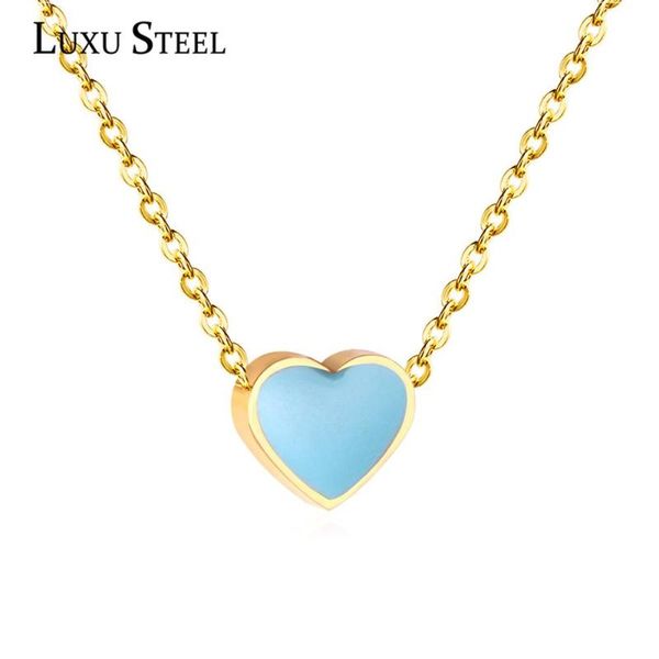 

luxusteel korean yellow/red/blue/light heart shape oil drip pendant necklaces stainless steel colorful choker necklaces collier, Silver