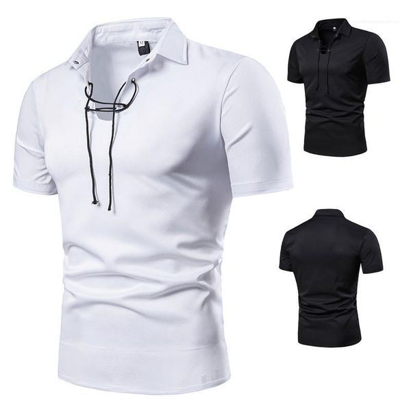 

collar polos mens clothing mens designer drawstring collar polos fashion natural color short sleeve polos casual turn-down, White;black