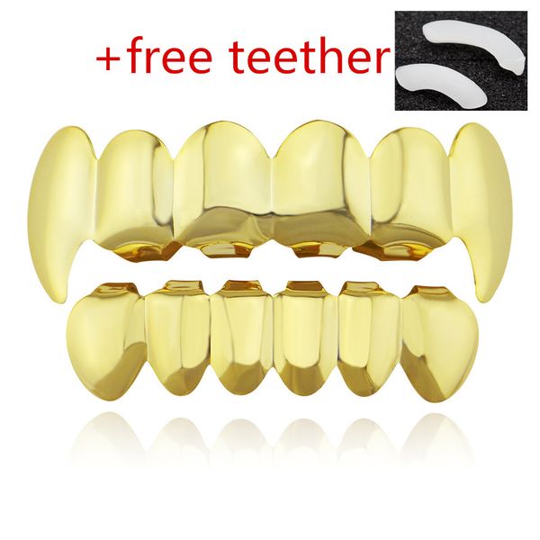 

hip-hop teeth grillz environmentally friendly metal plated gold safe edible wax together to care for dental health, Black