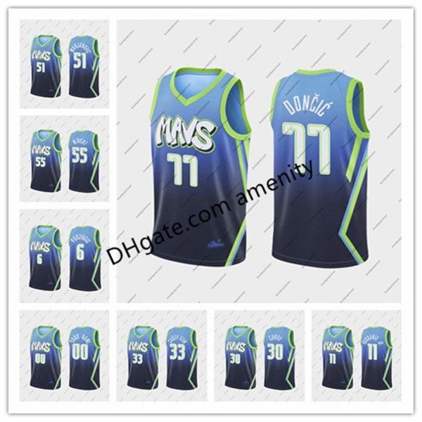 

men mavericks dallas 77 doncic 6 porzingis 11 hardawayjr 51 marjanovic basketball jersey city luka kristaps tim edition blue jersey, Black