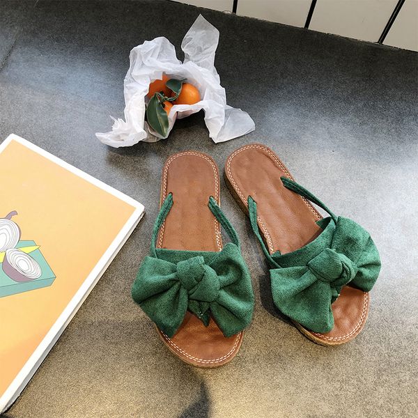 

bow flip flops woman fashion women flocks flats women's sweet non slip ladies slippers female comfortable beach shoes, Black