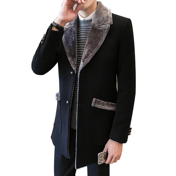 

2020 winter mens wool long coat s-5xl, fashion business casual men long jacket slim coats, Black