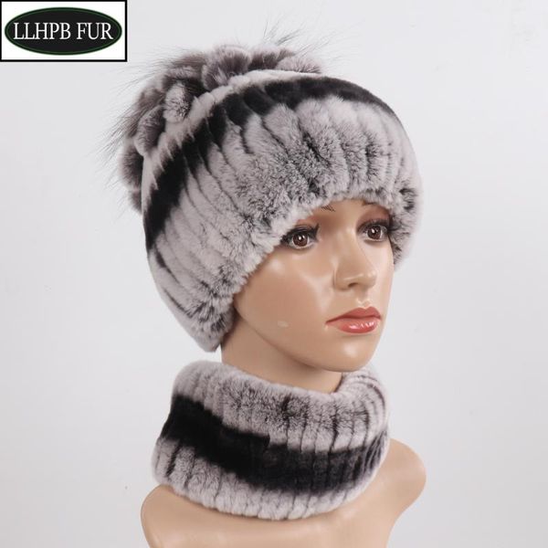 

lady knit fur hats muffler 2 pieces women warm rex fur hat scarf sets winter natural rex cap scarves, Blue;gray