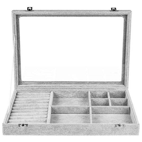 

съемный velvet большой jewelry box серьга организатор для женщин, кольцо витринного jewelry хранения очистить люки с 2x застежками, Pink;blue