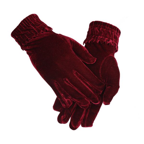 

elegant female velvet wool touch screen gloves new fashion winter women warm full finger leather gloves wrist mittens wrist, Blue;gray