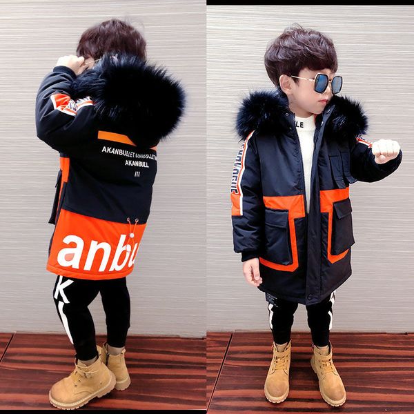

winter down cotton hooded jackets boy warm thick clothes autumn and winter jacket middle school children kids coats boys 3-12y y200901, Blue;gray