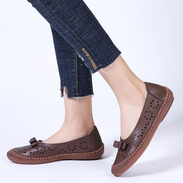 

genuine leather slip on ladies flat shoes women flats womens moccasins mocassin femme mocasines mujer casual comfort large size, Black