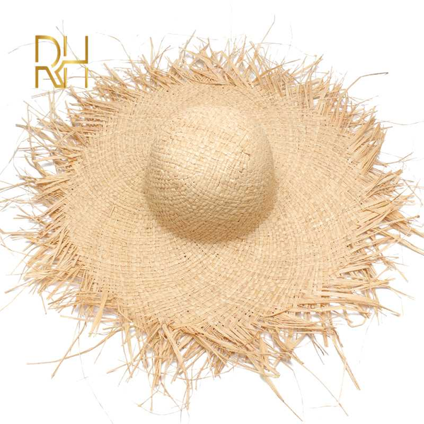 

rh natural raffia women straw sun hats large wide brim new stylish handmade gilrs beach caps for holiday, Blue;gray