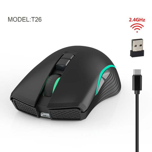 

t26 2.4g wireless mouse rechargeable gamer mouse wireless seven-button gaming bright light type-c fast charging