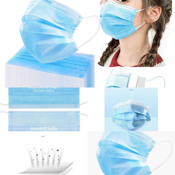

pack 100pcs girl kids child boy disposable mask 3-ply nonwoven disposable breathable children face mask fast ship in stockctq6