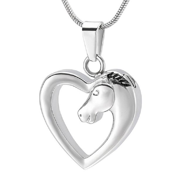 

cremation urn jewelry pendant hold ashes horse in my heart stainless steel memorial locket necklace for pet keepsake, Silver