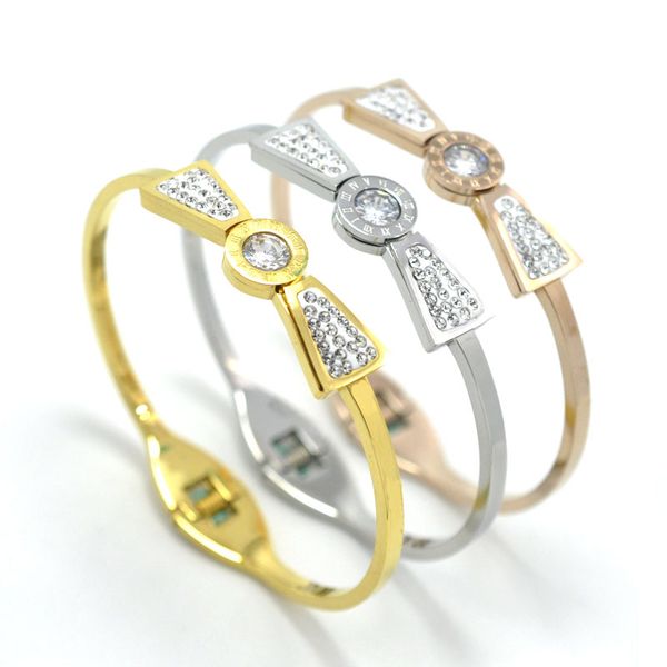

fashion jewelry gold-color roman numeral bracelet bangle for women jewelry full crystals bangle knot bowknot pulseiras, Black
