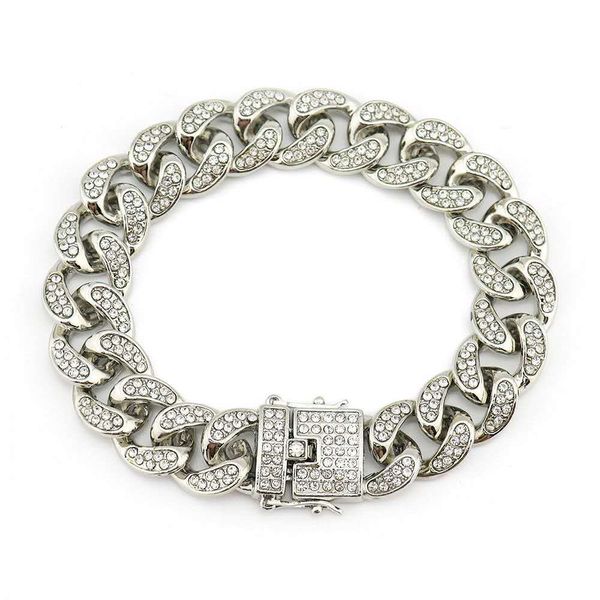 

лучшие продажи со скидкой моды для мужчин и женщин кубинский браслет хип-хоп пирог из цинкового сплава алмаз кубинский дизайнер золотой брас, Black