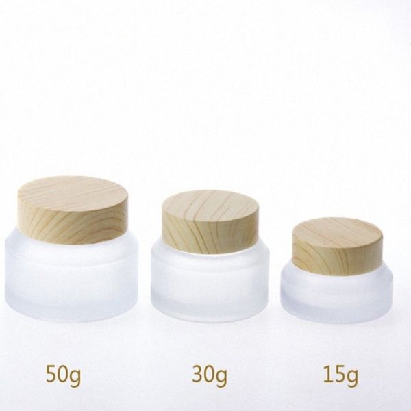 

100pcs/lot 15g 30g 50g jars for creams cosmetic can set empty wood grain frosted glass portable cream box glass container f408 blcu#