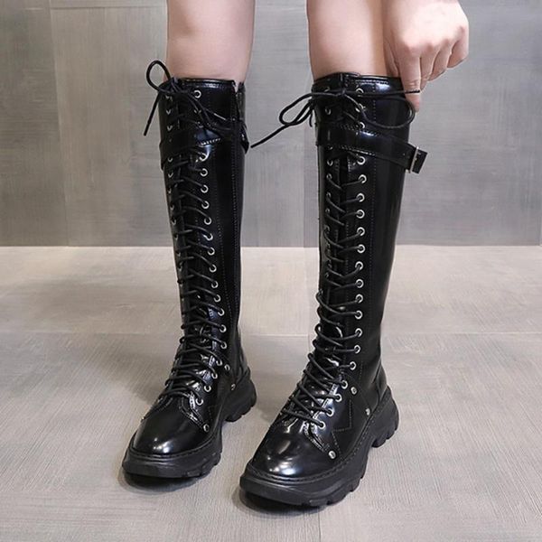 

brand new shoelaces comfortable heels knee high fashionable trendy winter boots shoes women, Black