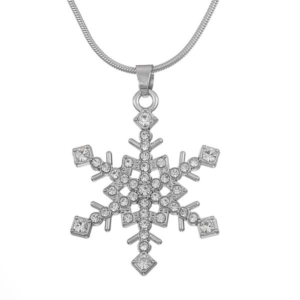 

silver tone white crystal stone snowflake pendant necklace winter bridal bridesmaid christmas holiday jewelry