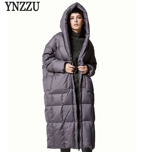 

ynzzu brand new зима женщина длинные пуховики повседневные сыпучая уткой вниз пальто с капюшоном высокого качества женщины зимнего пальто ao, Black;white