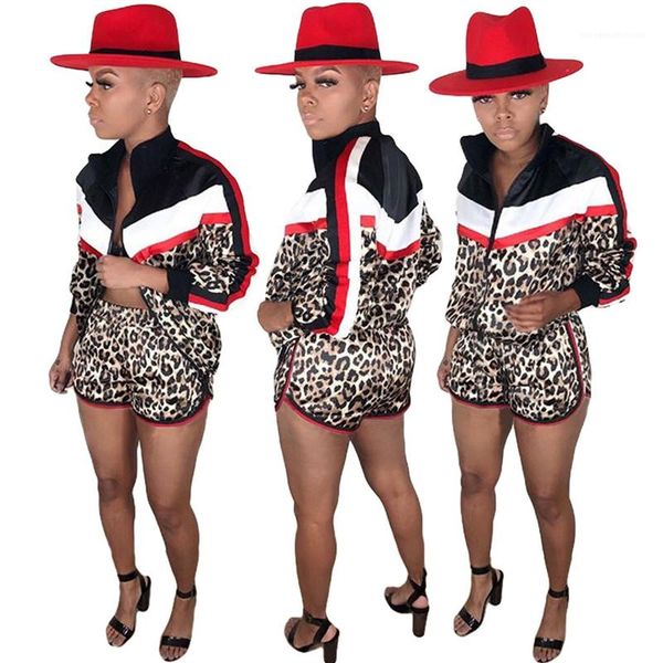 

leopard printed щитовые осень с длинными рукавами zip шея костюмы мода женские костюмы женские костюмы дизайнерские 2 шт брюки, Gray