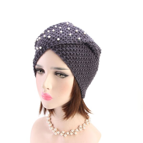 

beanie/skull caps mism women handmade weaving hat winter warm wool cap fashion pearl decoration knitted woolen czapka casual solid skullies, Blue;gray