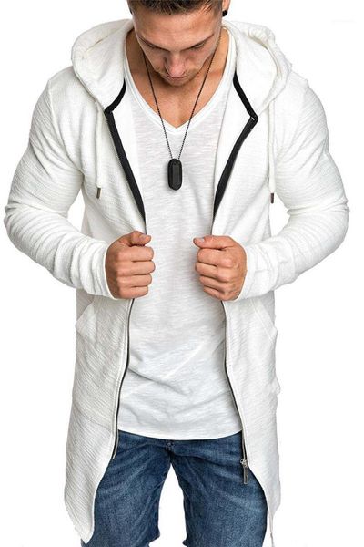 

brief long sleeve slim hoodies spring cardigan zipper lapel neck mens casual long coat men hoodies designer, Black