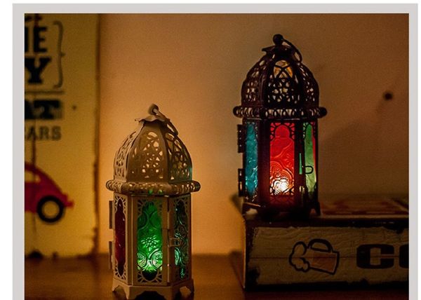 

2020 european style moroccan glass candlestick iron wind lamp classic bar creative home candlestick decoration