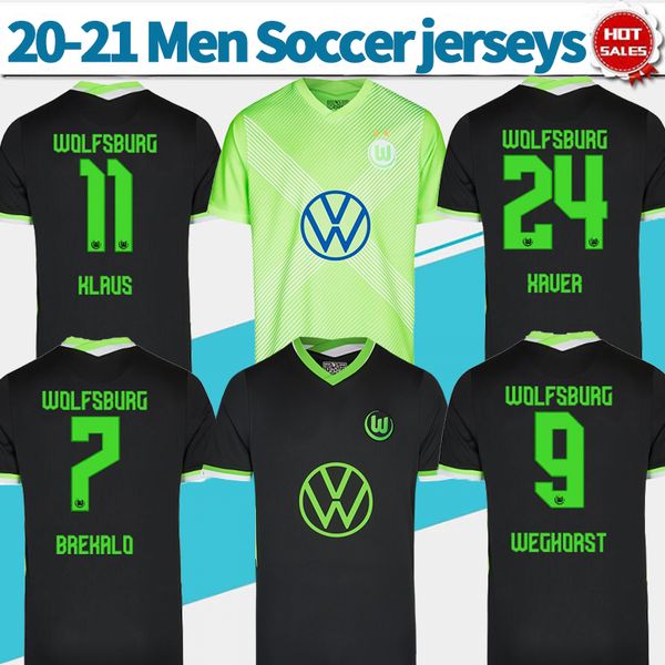 

2021 wolfsburg soccer shirts home #11 klaus #7 brekalo 20/21 men soccer shirt away #14 mehmedi #23 guilavogui customized football uniforms, Black;yellow