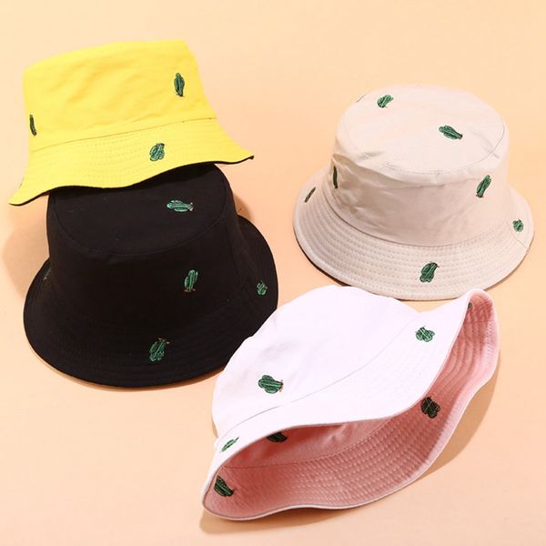 

unise cactus embroidery double-sided fisherman hat women men outdoor casual sun protection bucket hat 2020, Blue;gray