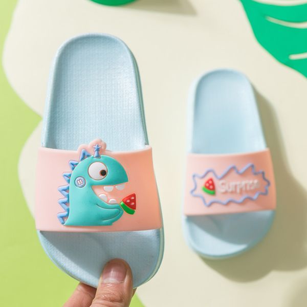 

children slippers for boys girls new fashion cute cartoon dinosaur eating watermelon baby toddler soft indoor bathroom slippers, Black;grey