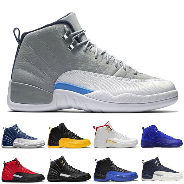 

new 12 stone blue university gold reverse flu game dark concord wntr basketball shoes 12s grey university blue men sports sneakers trainers