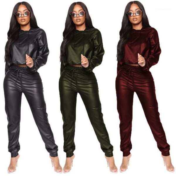 

sleeve crew neck womens sports two piece sets womens casual tracksuits solid color womens pu tracksuits long, Gray