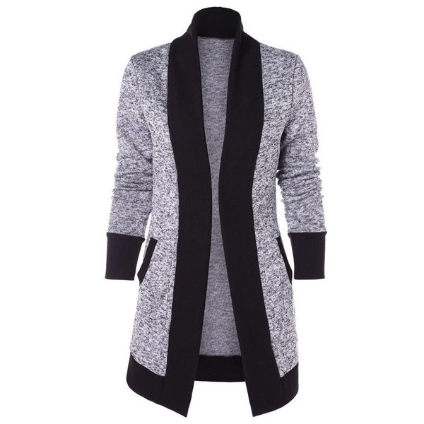 

2020 fashion women casual long sleeve two tone patchwork knit pocket cardigan, White;black