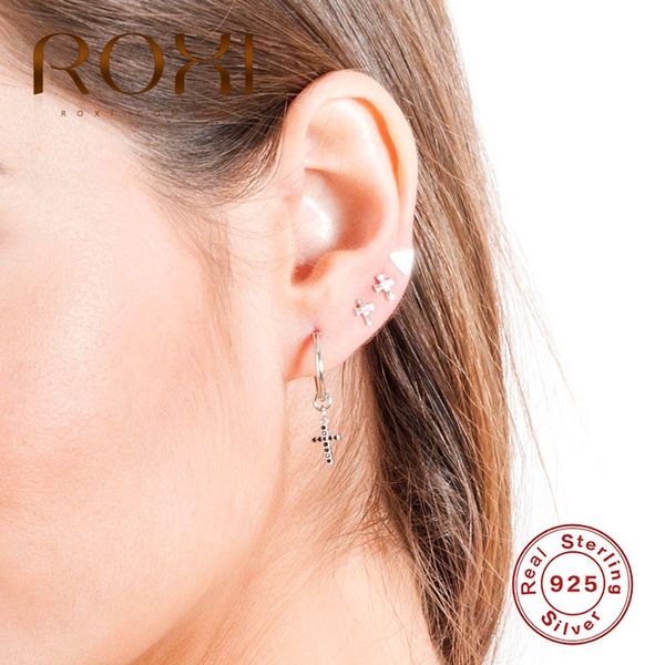 

other roxi punk mimi square zircon crystal cross pendientes stud earrings for women girls party silver 925 jewelry cartilage earring, Golden;silver