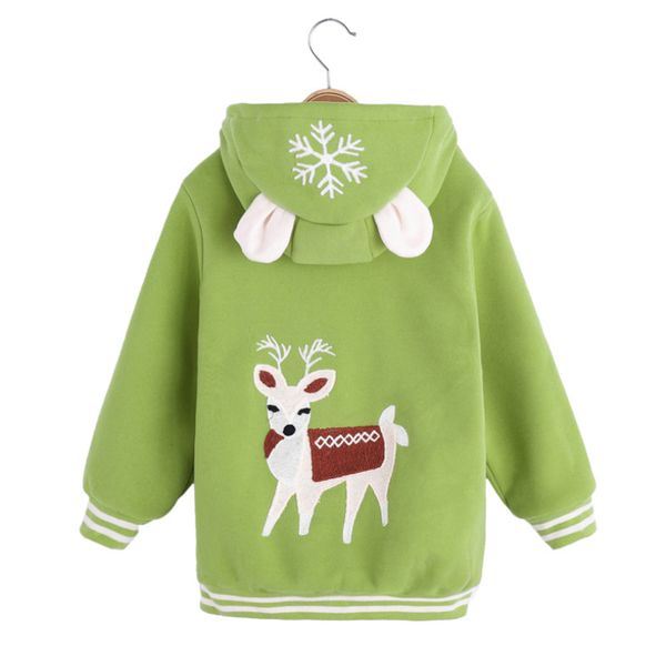 

baby girl autumn winter coat 3-12 years girl cartoon deer jacket children girls christmas hooded outwear coat clothes, Blue;gray