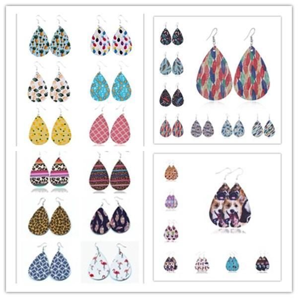 

2020 unique design cut out rose floral print leather teardrop earrings for women tear drops fit for all, Silver