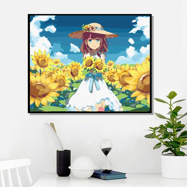 

yijie diy картины numbers подсолнечное мультфильм рисунок на холсте расписанную картина подарка искусства diy домашнее украшение
