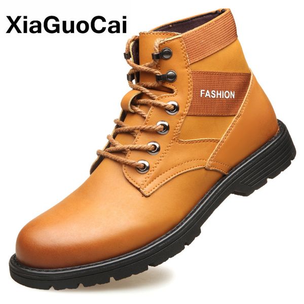 

boots fashion men ankle autumn winter shoes high male breathable lace up round toe man's footwear est, Black